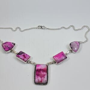 Handmade Gemstone Necklace Sterling Silver Pink Agate Pendant Artisan Jewelry